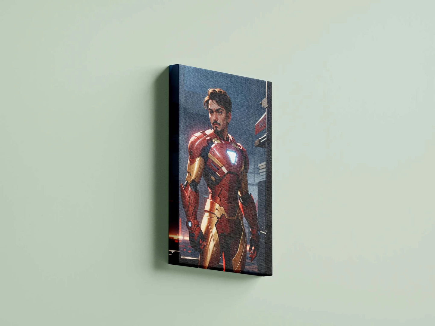 Custom superhero art on canvas transforming a photo into an iconic hero figure.
