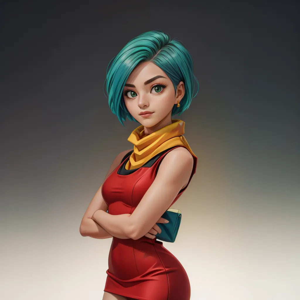 Custom anime art in Dragon Ball Z style featuring a green-haired character in red dress.