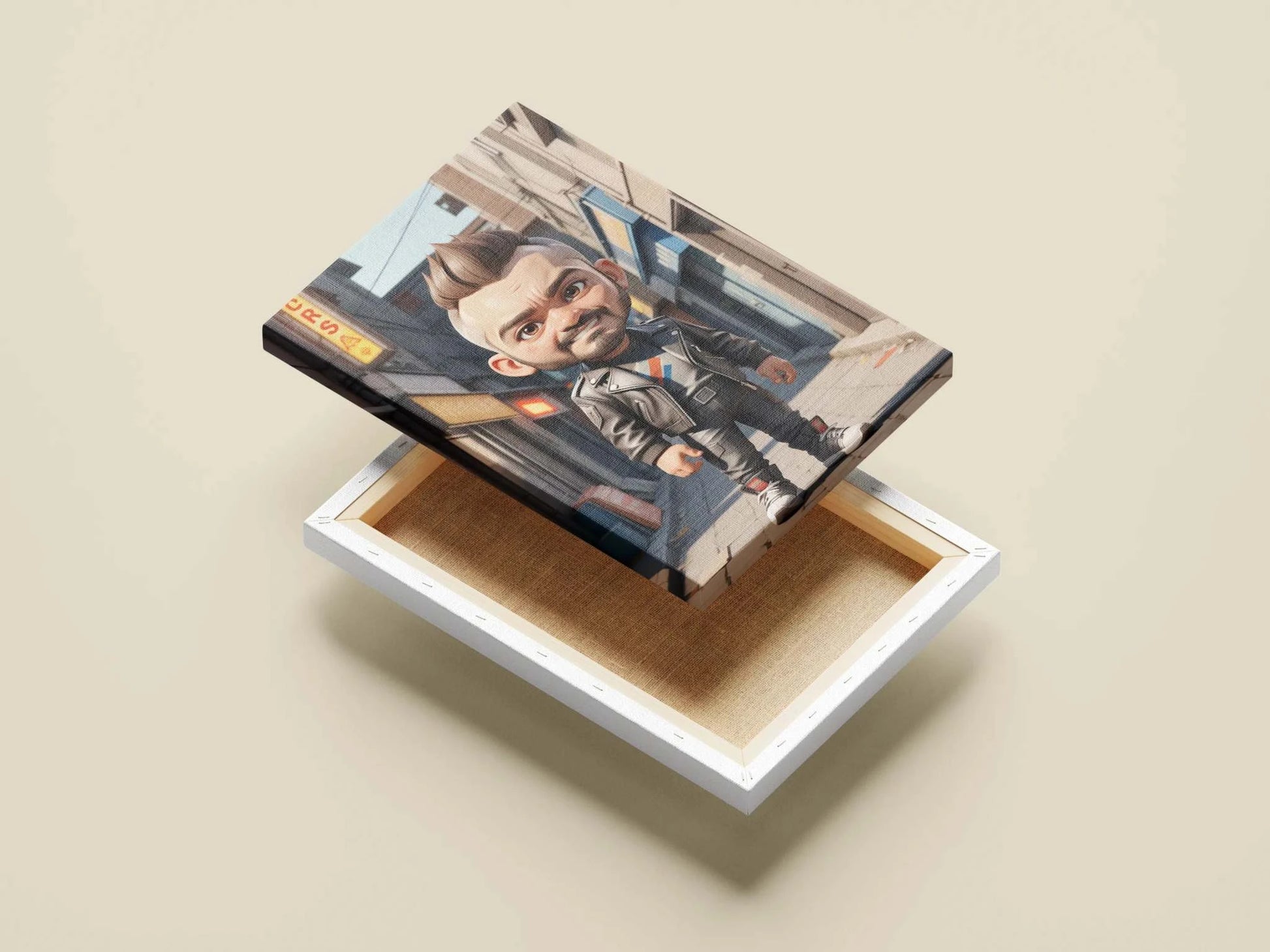 Custom doll-like anime character art on a canvas with big head and small body style.