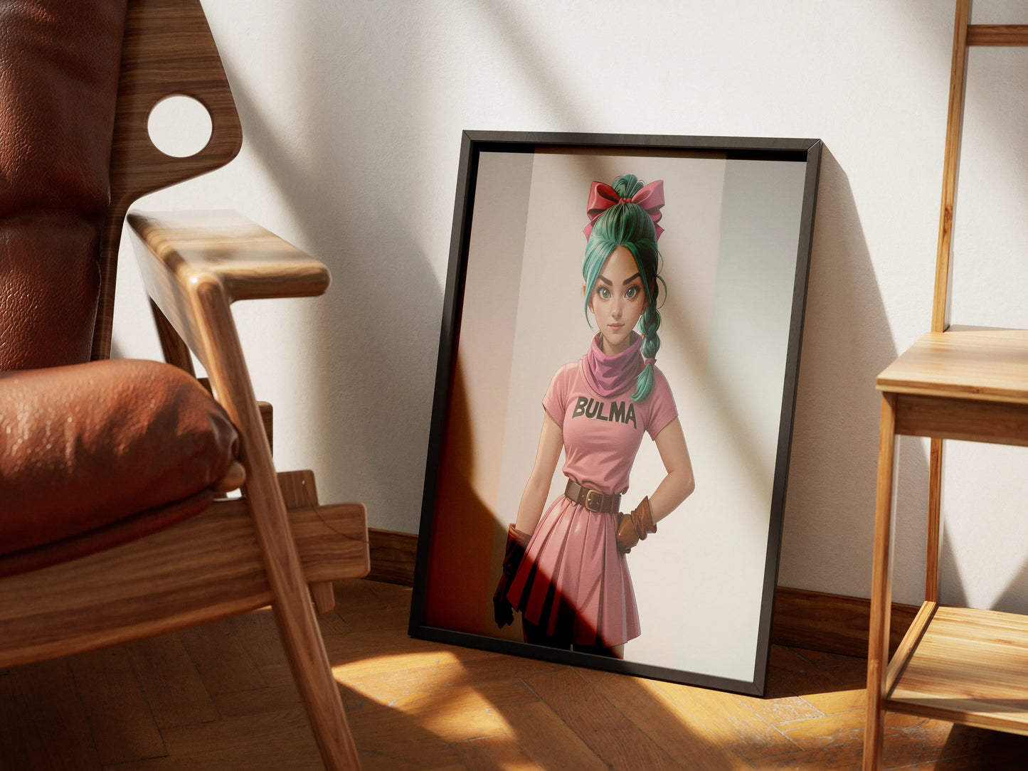 Custom anime A.I. art framed as wall decor featuring a digitally transformed character.