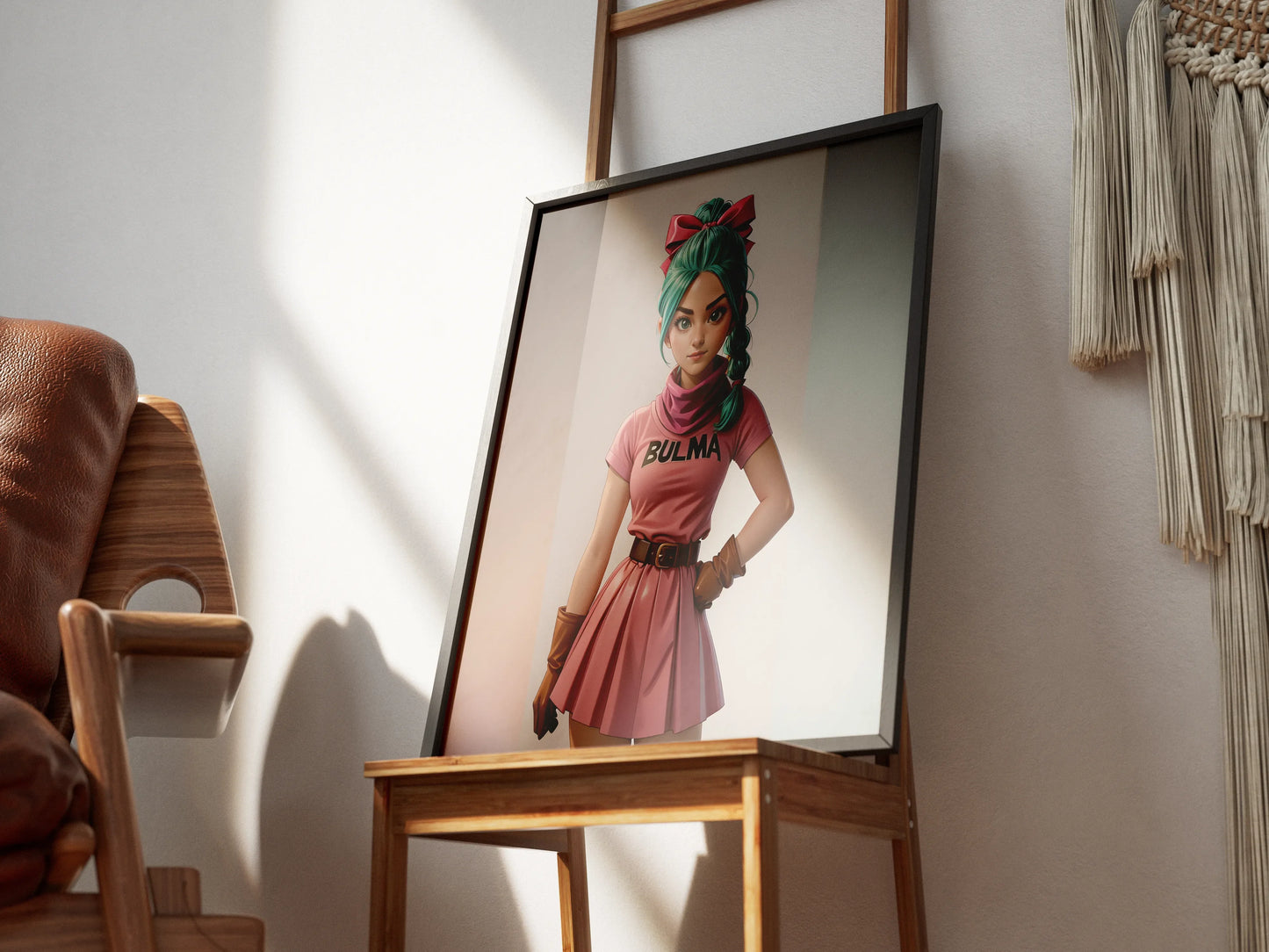 Custom anime digital artwork displayed on an easel, featuring a unique anime-style character.