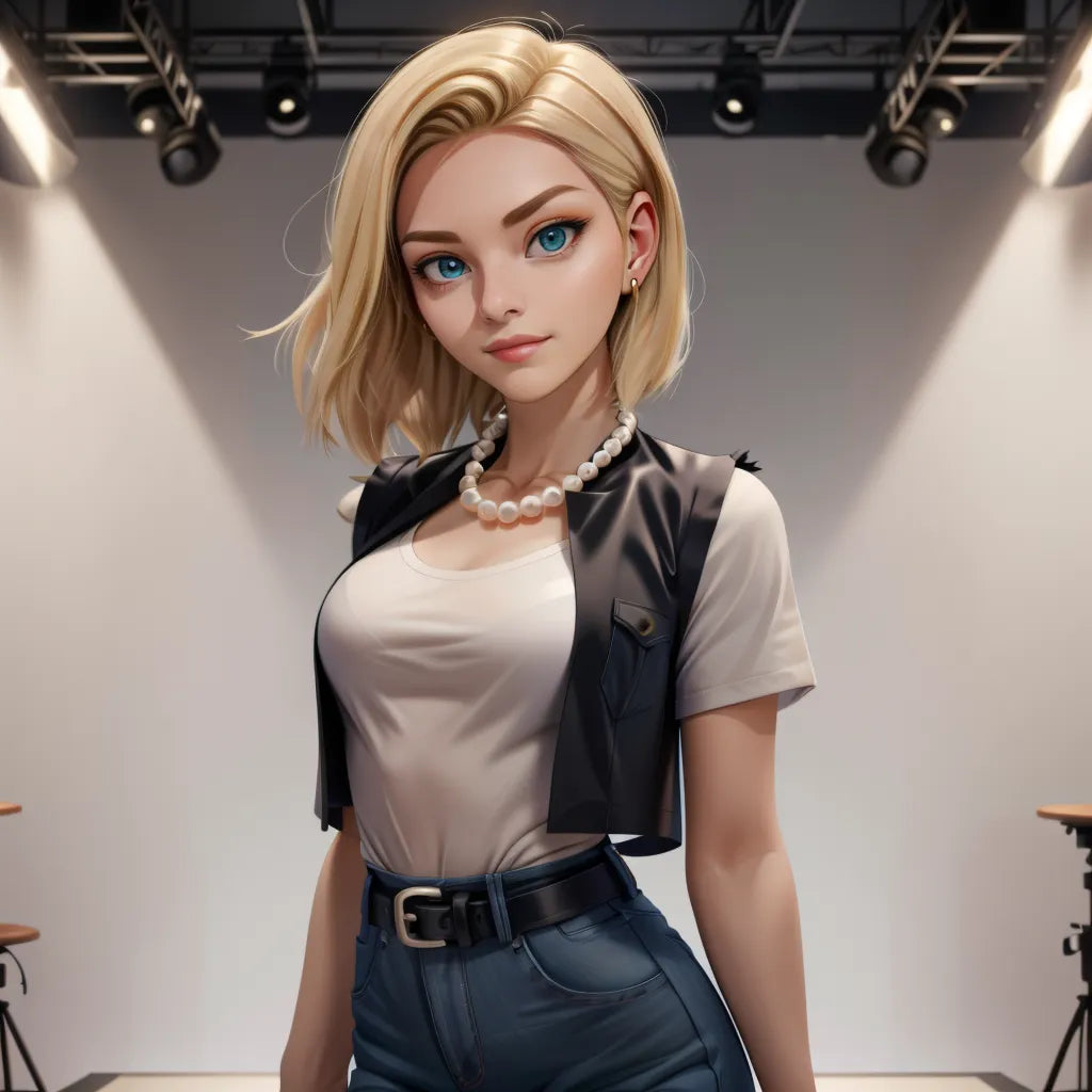 Custom Anime A.I. Art featuring Dragon Ball Z style illustration of a female character in a modern setting.