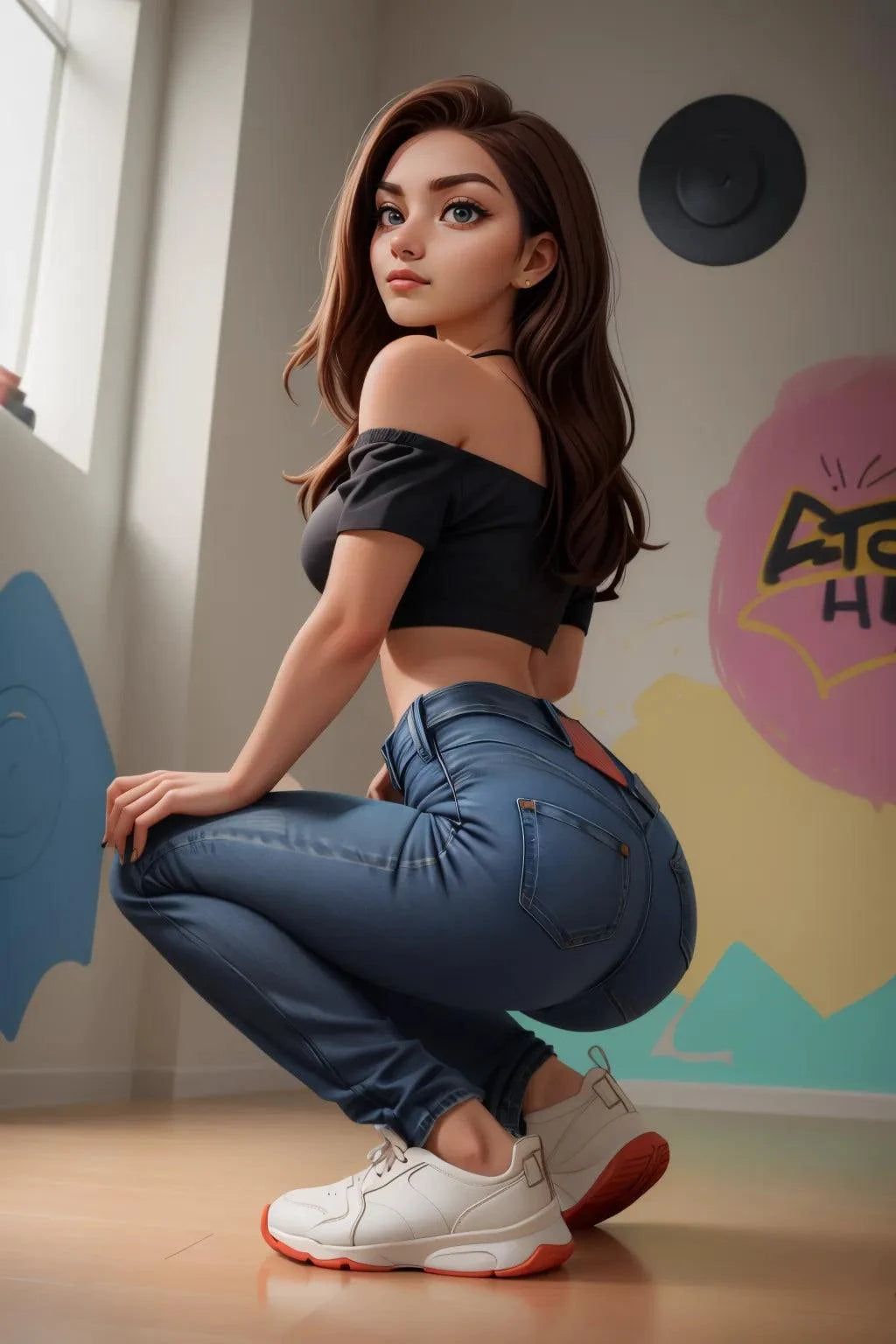 Custom A.I. Art of woman posing in denim jeans aesthetic.