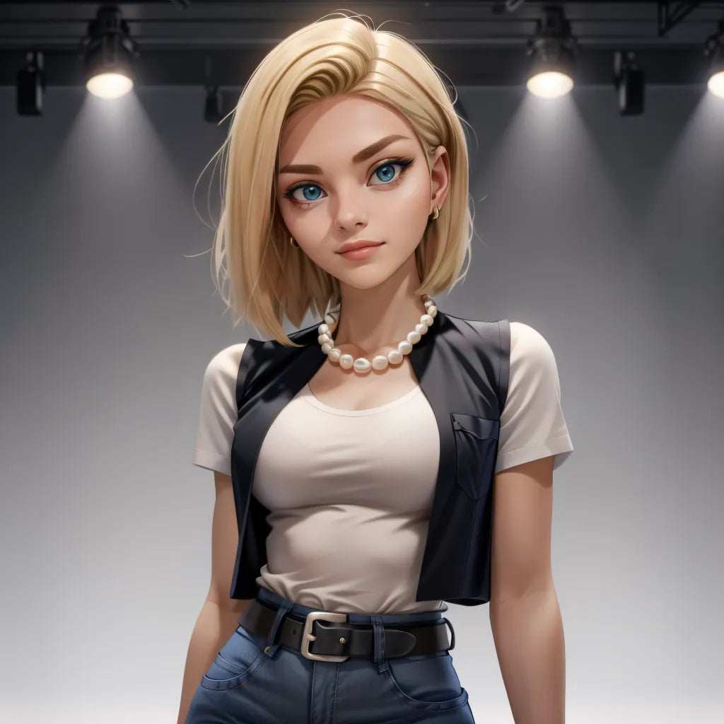 Custom anime-style portrait in Dragon Ball Z art style, featuring a blonde character in modern attire.