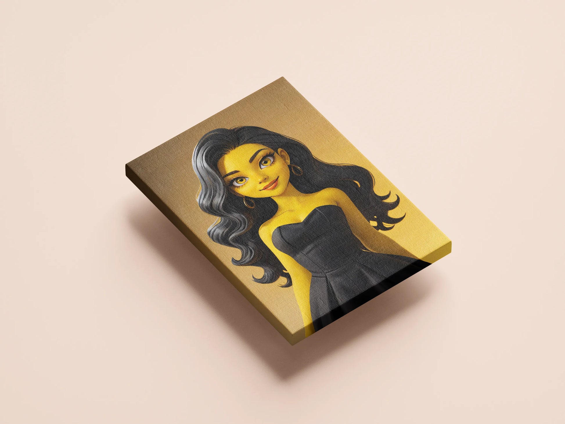 Custom Anime A.I. Art canvas featuring a female character in anime style with dark hair and a black dress.