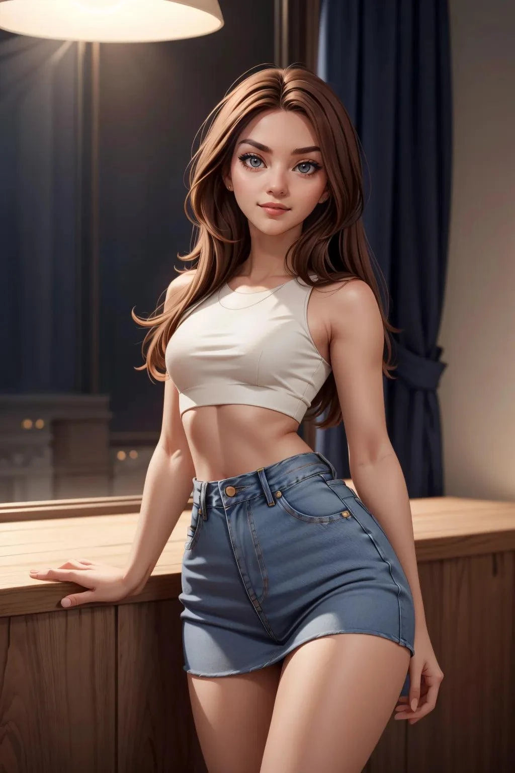 Custom A.I. Art depiction of a model posing in denim jeans aesthetic.