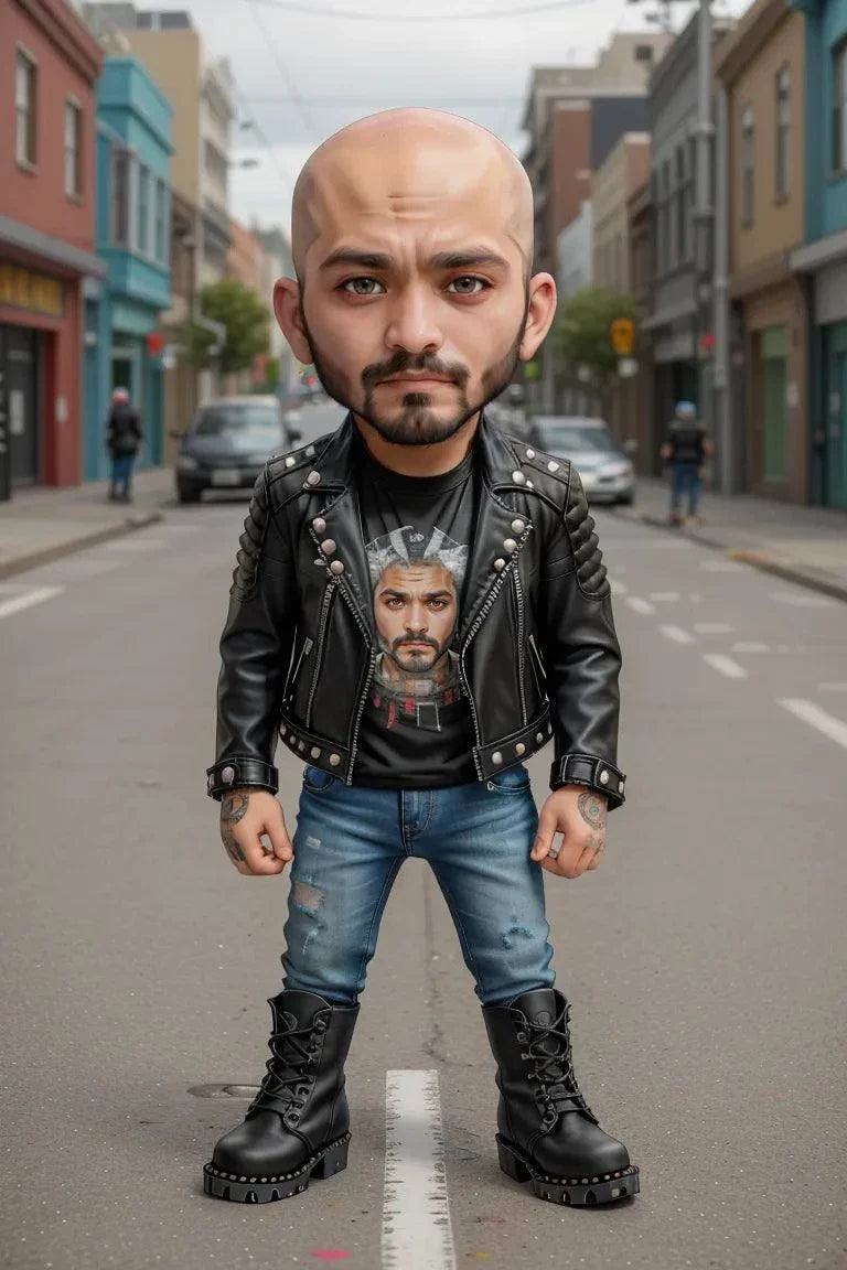 Custom A.I. art with personalized, high-resolution transformation of a photo, featuring a stylized figure in urban setting.