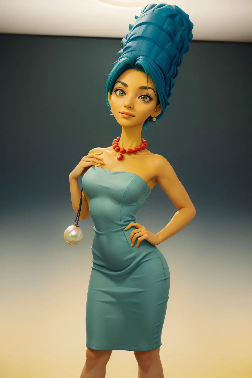 anime-inspired art of a character with blue hair in a teal dress