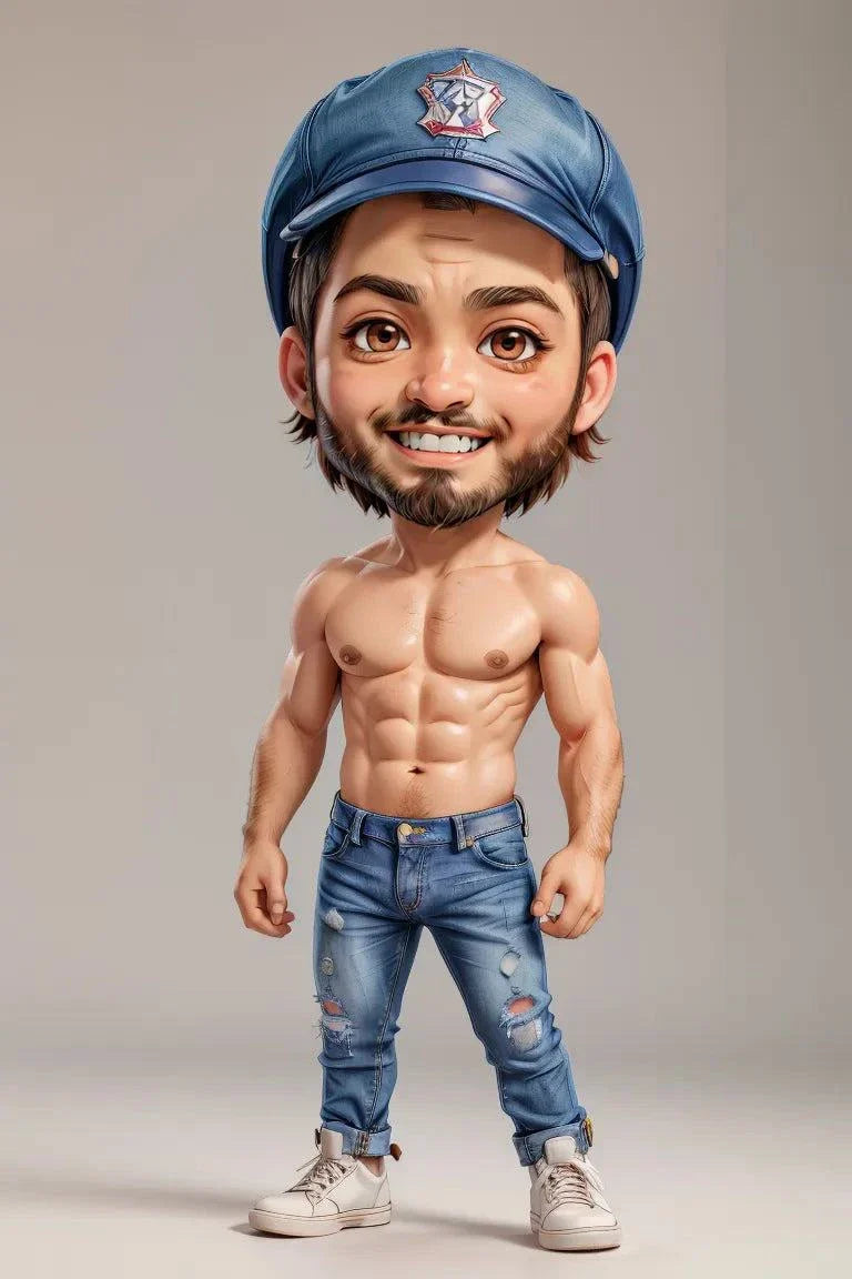 Custom A.I. art depicting a digital caricature in jeans and a cap.
