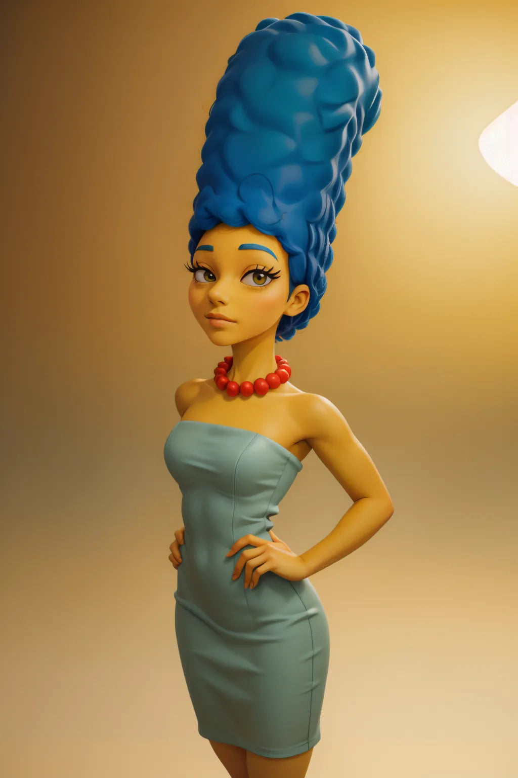 Custom anime A.I. art featuring iconic blue-haired character in elegant dress.