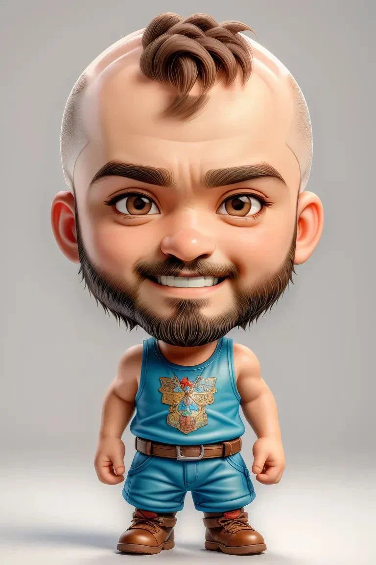 Custom A.I. art featuring a stylized cartoon character with a beard and casual attire.