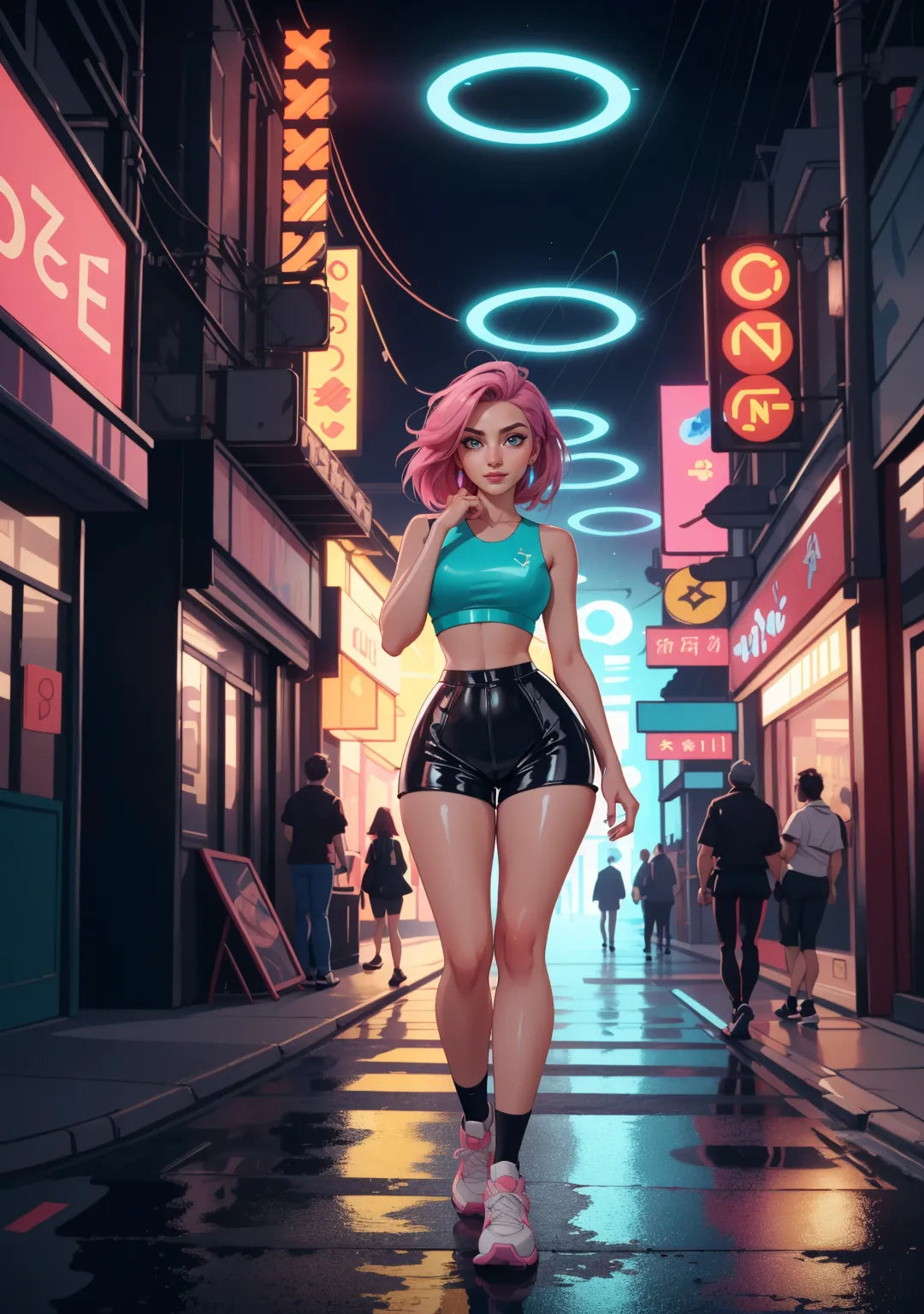 Custom A.I. art showcasing cyberpunk style with vibrant neon lights and futuristic elements.