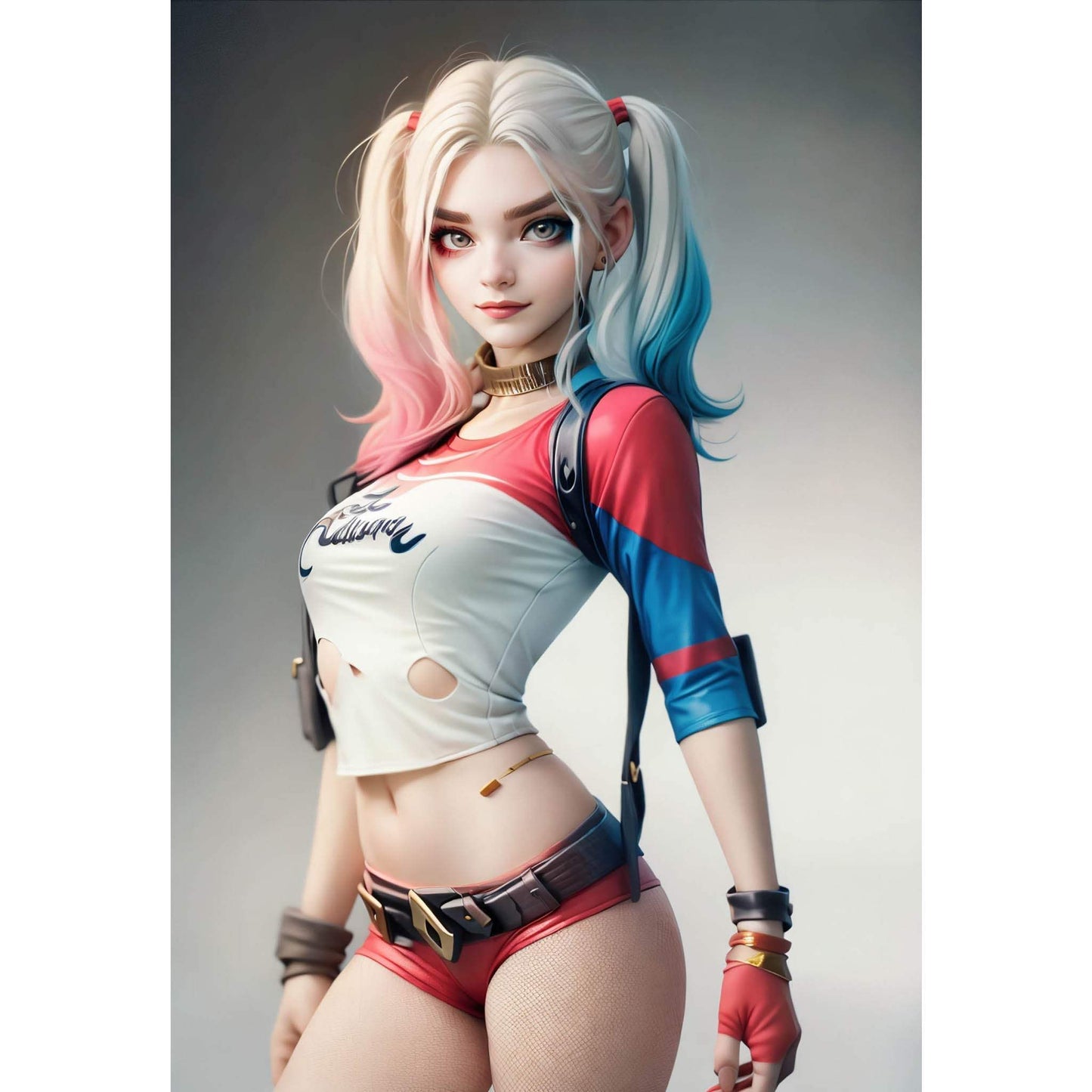 Custom superhero AI digital art featuring a female character with colorful hair and costume.