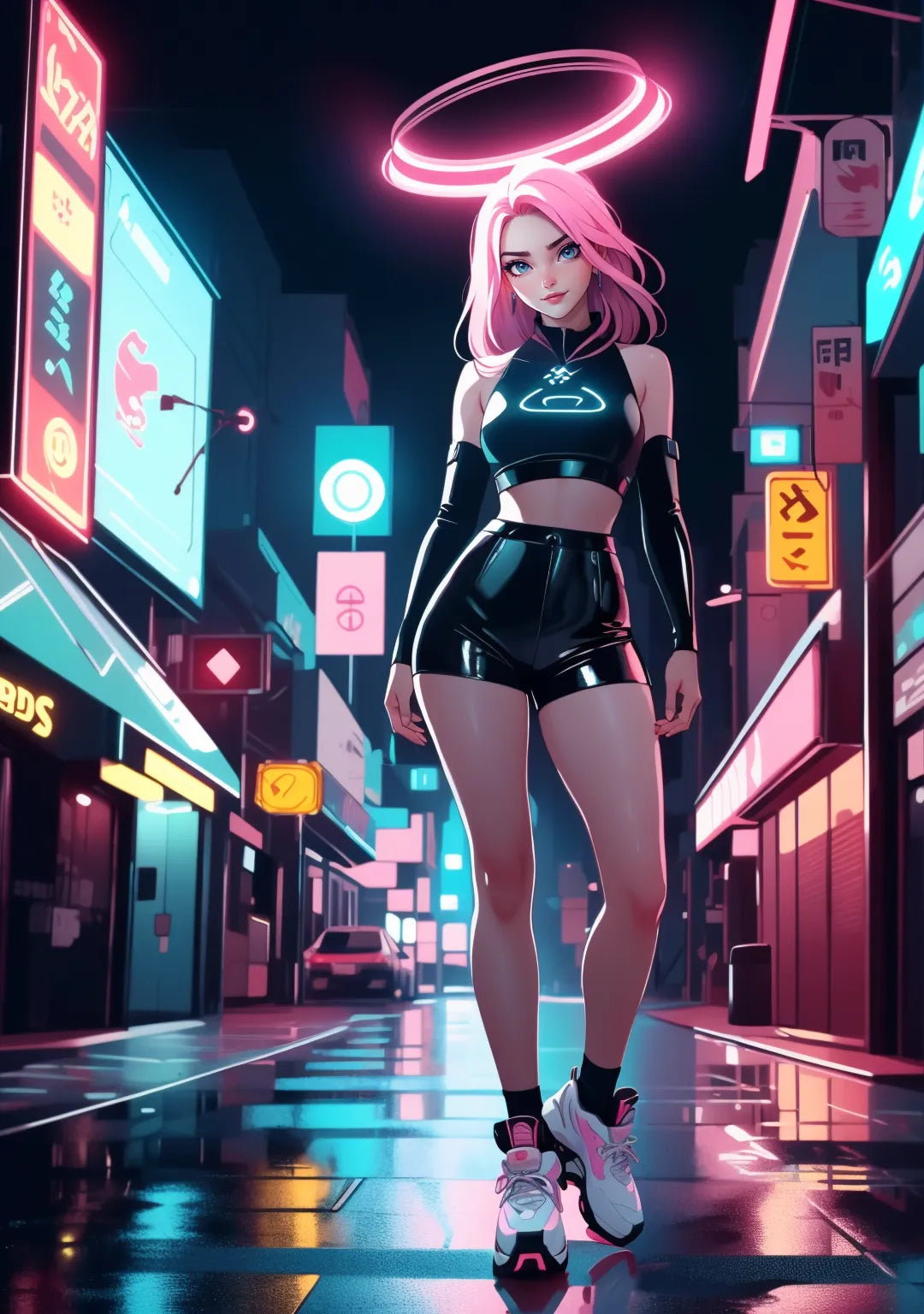 Cyberpunk style art featuring a futuristic character with neon lights, inspired by dystopian aesthetics.