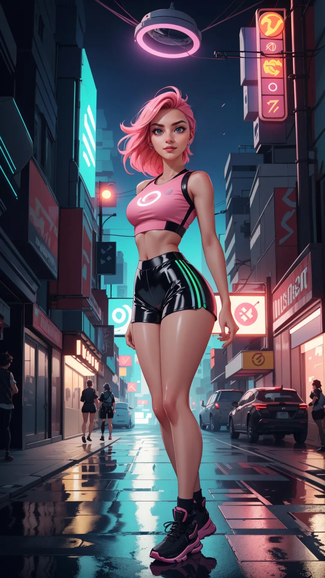 Futuristic cyberpunk art with neon lights and digital aesthetics.
