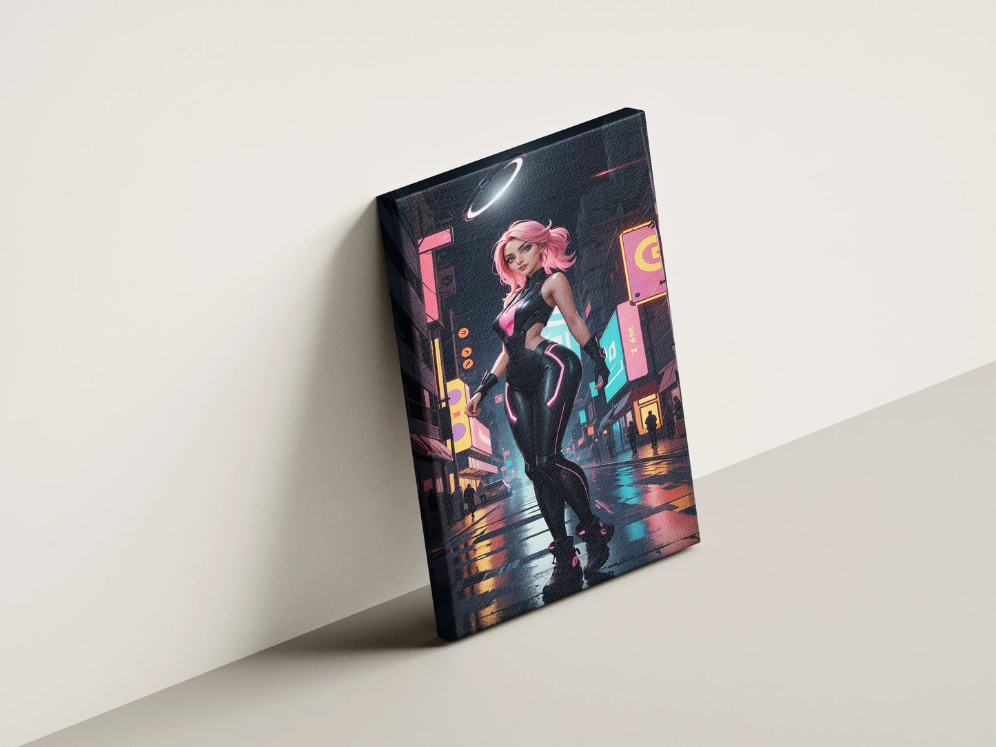 Futuristic digital art canvas with cyberpunk style, featuring neon colors and high-tech design.