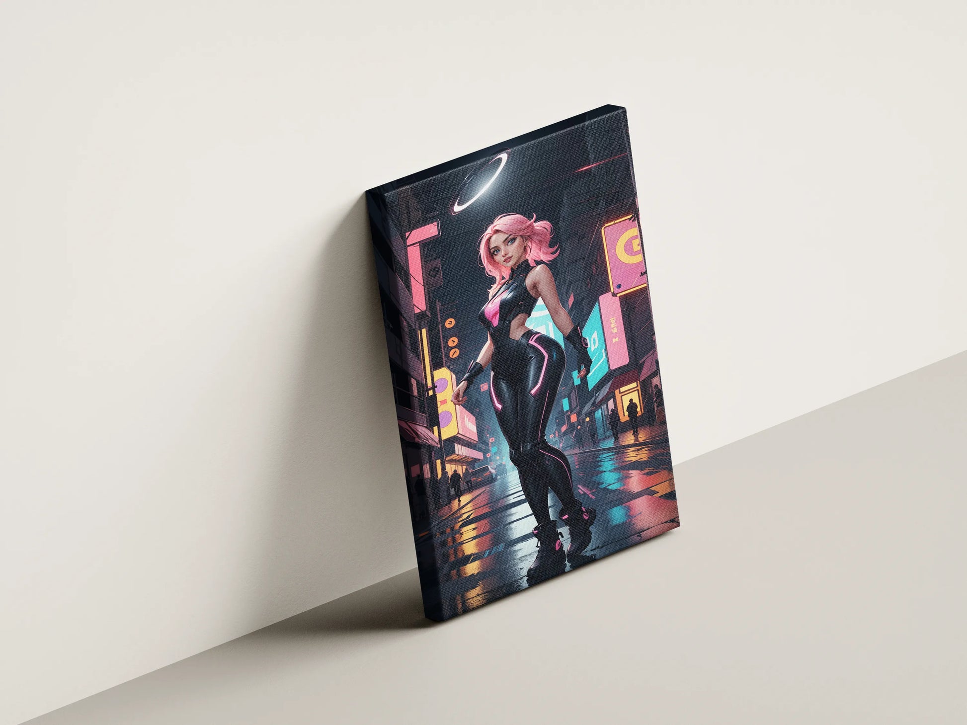 Futuristic digital art canvas with cyberpunk style, featuring neon colors and high-tech design.