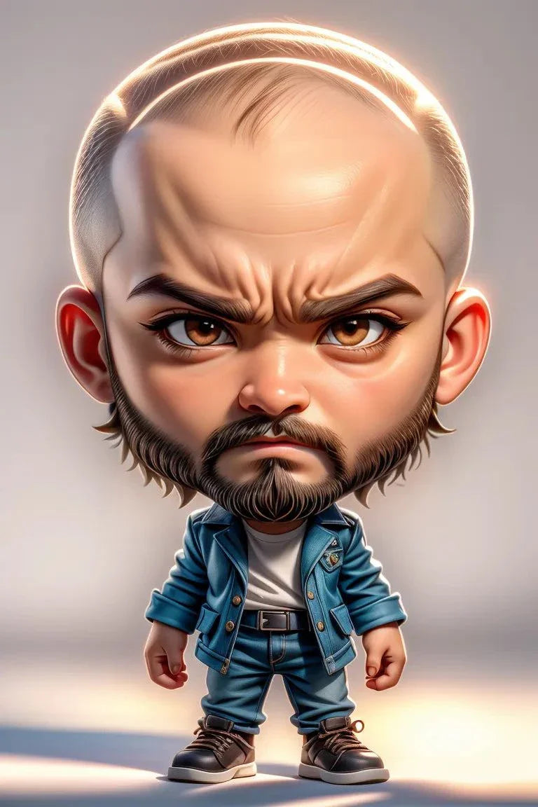 Custom A.I. art depicting a stylized chibi character with a beard, wearing a denim outfit.