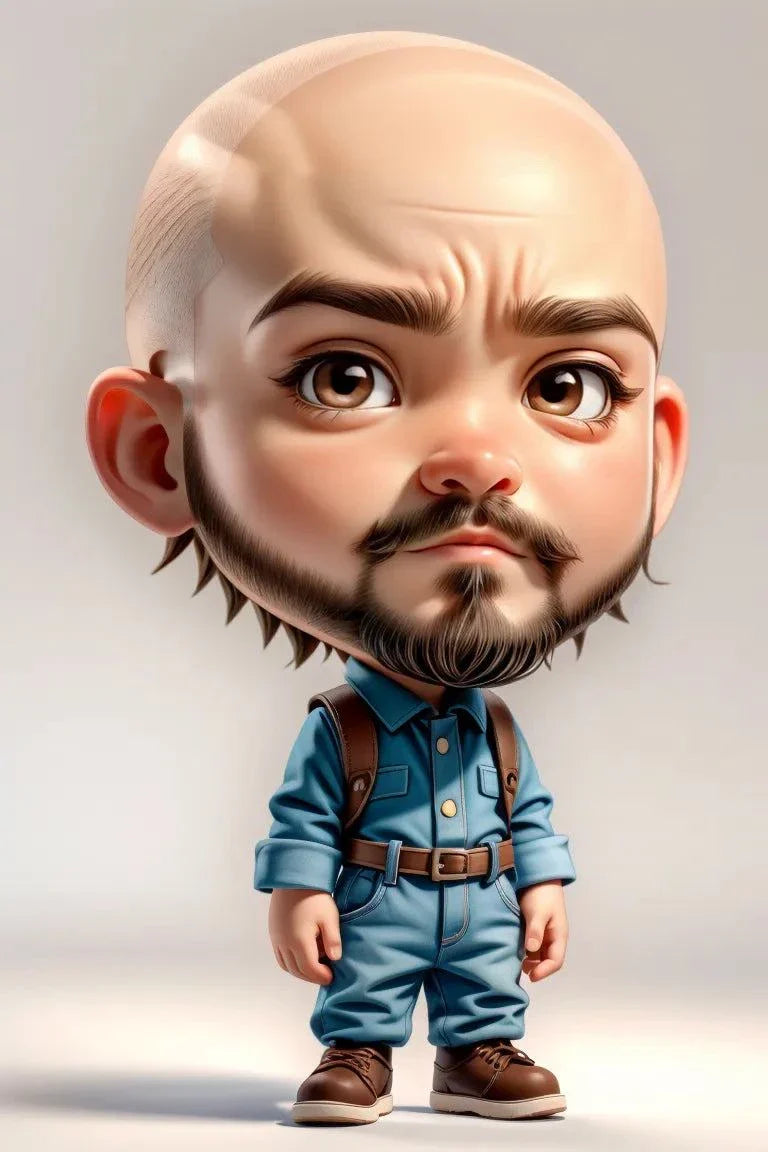 custom A.I. art transformation of a man in a blue outfit with a beard and backpack