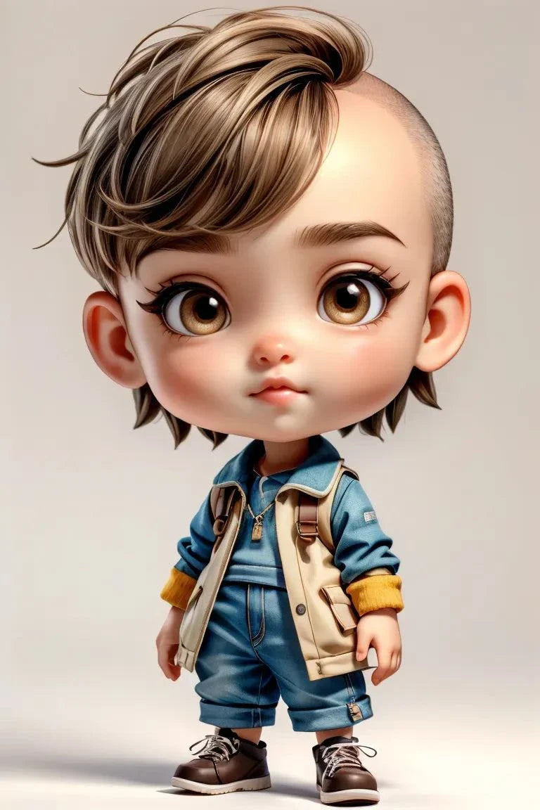 Custom A.I. artwork of a cute toddler character in stylish outfit.