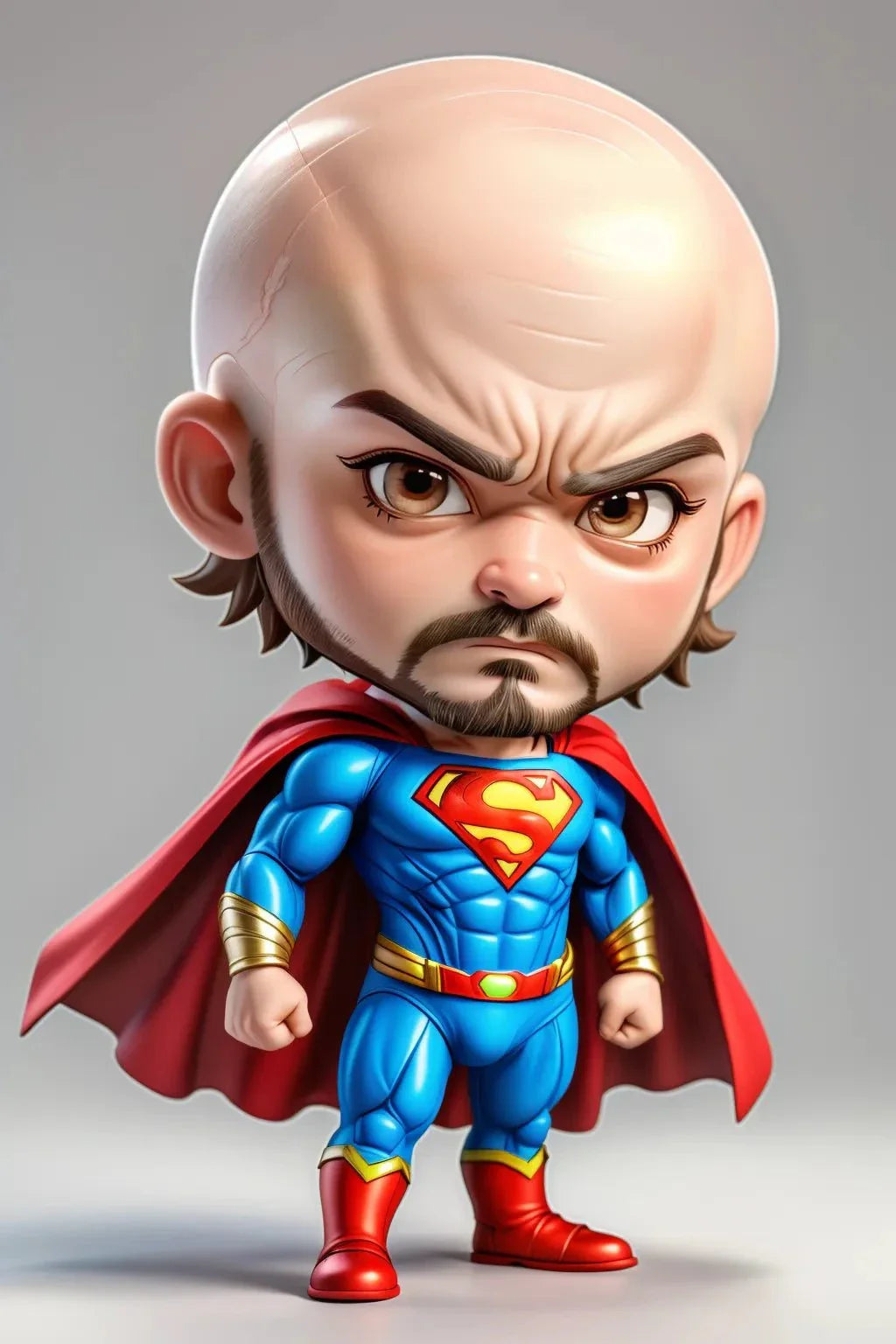 Custom A.I. art featuring a superhero character in a playful, chibi design with exaggerated features.