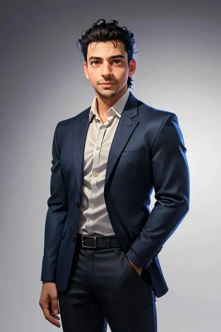 Custom A.I. Art showcasing a man in a dark suit created by AI.