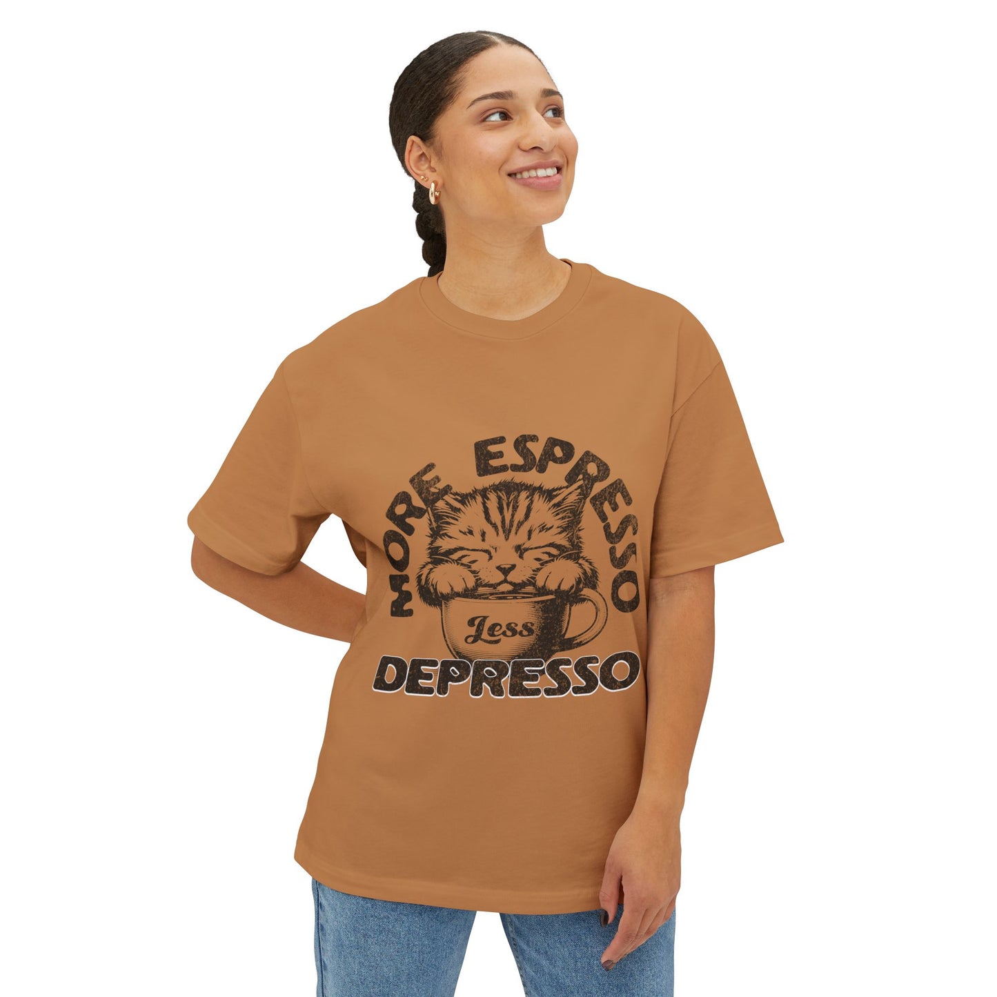 FPD - More Espresso Less Depresso Oversized Tee – Coffee & Mood Statement