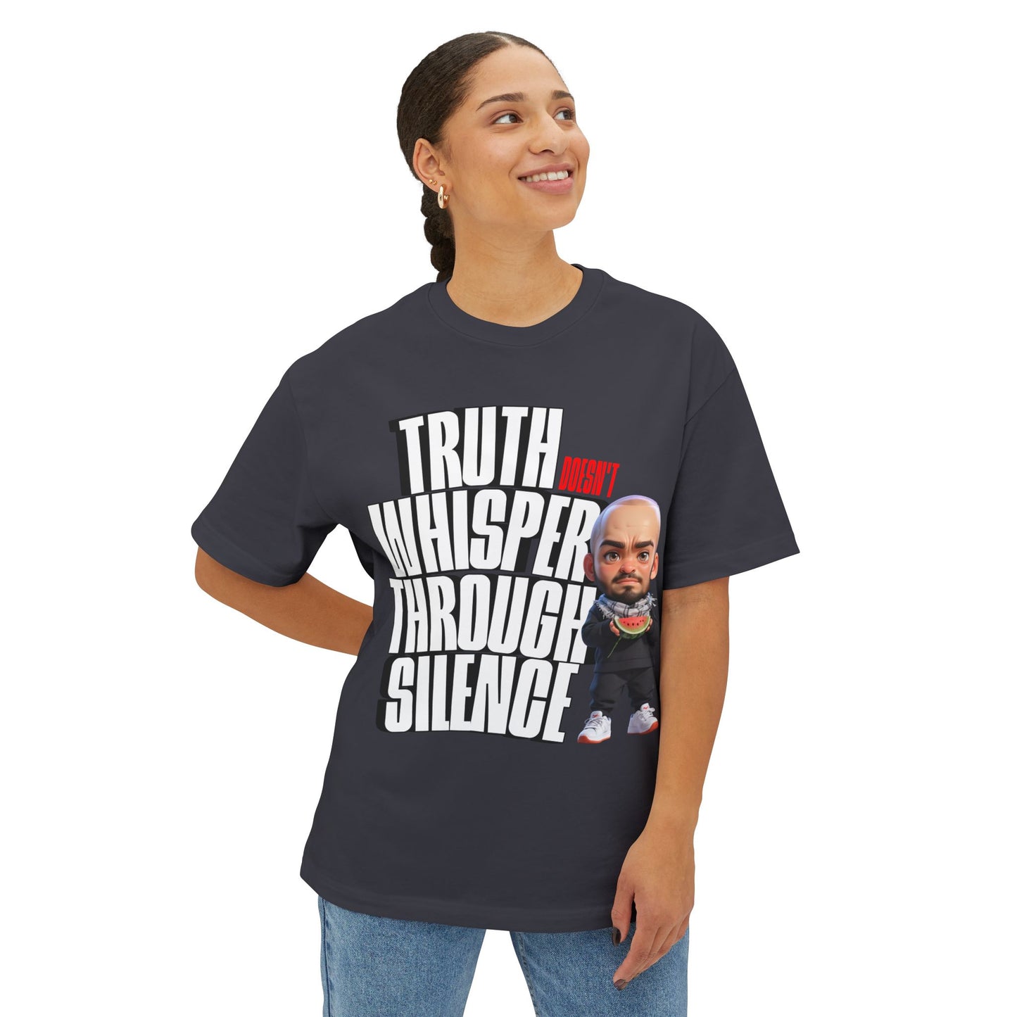 Truth Doesn’t Whisper Through Silence Oversized Tee – Pro-Palestine Graphic Shirt - FPD