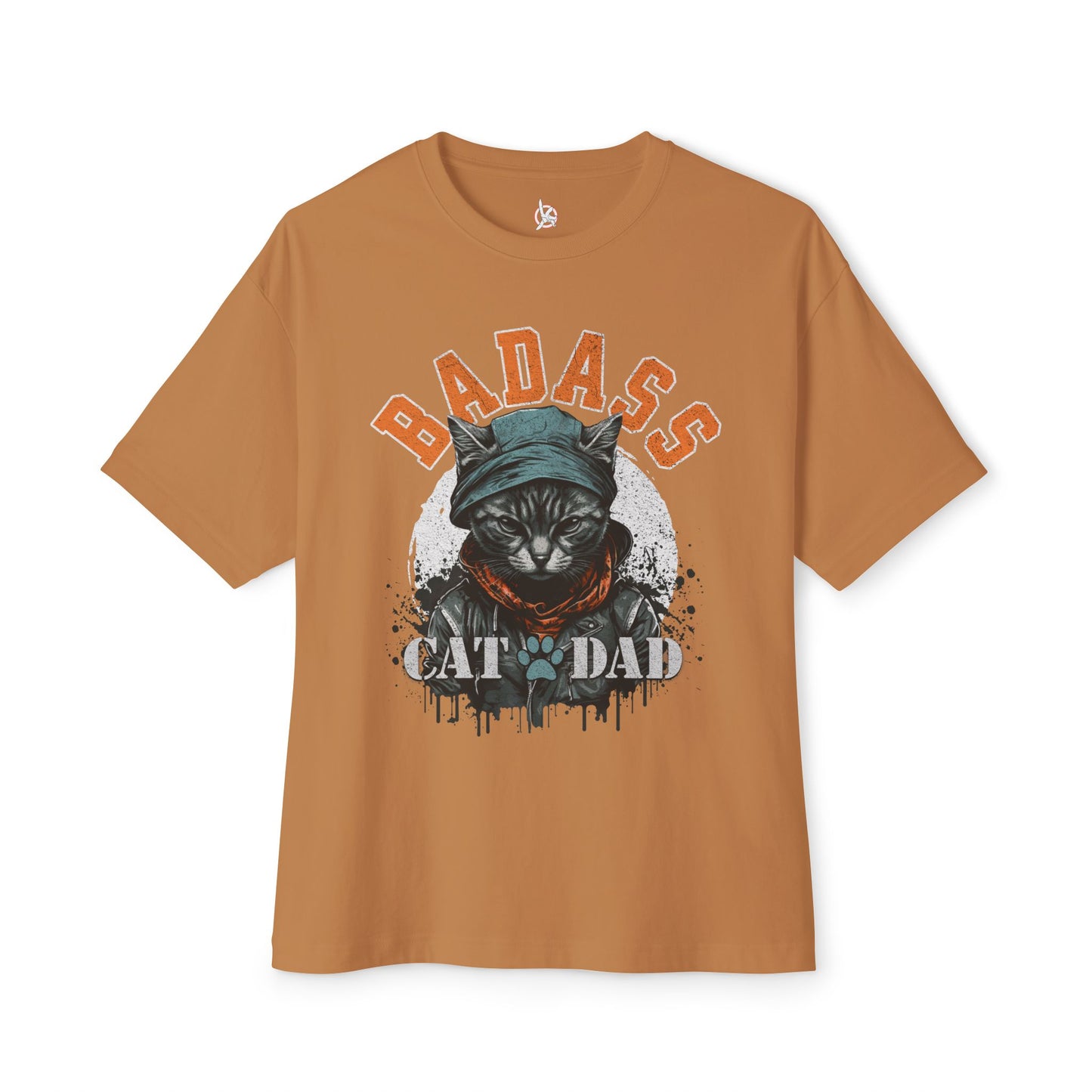 Badass Cat Dad Oversized T-Shirt – Relaxed Fit Funny Cat Lover Tee - FPD