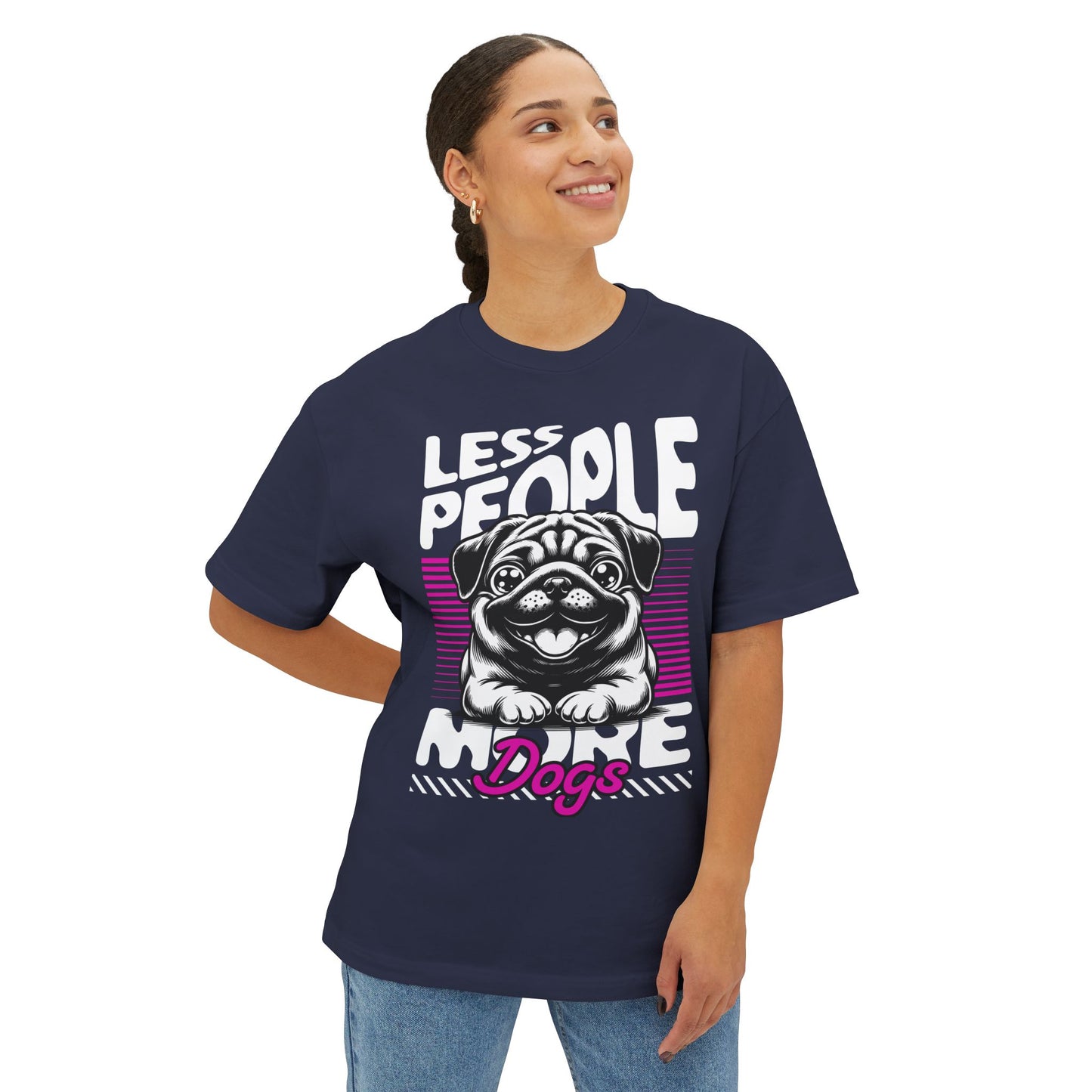 Less People More Dogs Oversized T-Shirt – Relaxed Fit Funny Dog Tee - FPD