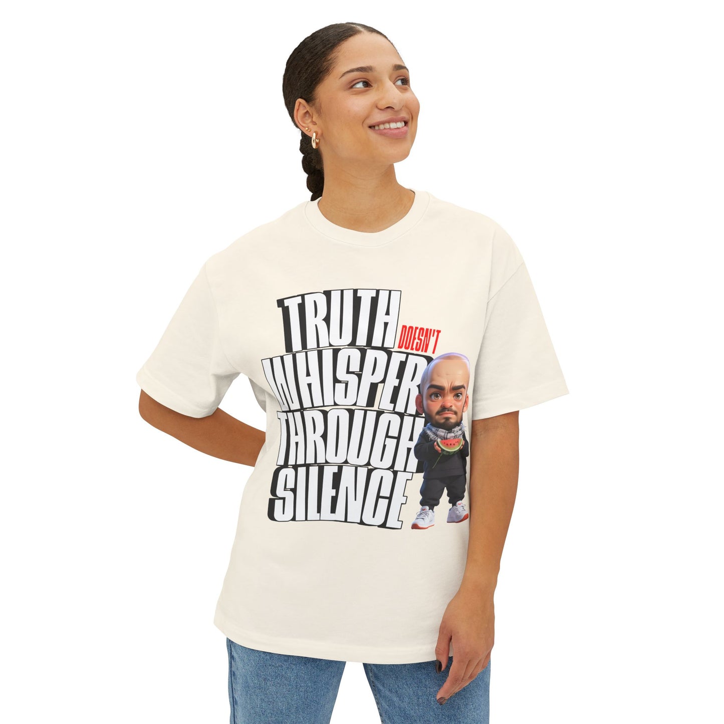 Truth Doesn’t Whisper Through Silence Oversized Tee – Pro-Palestine Graphic Shirt - FPD