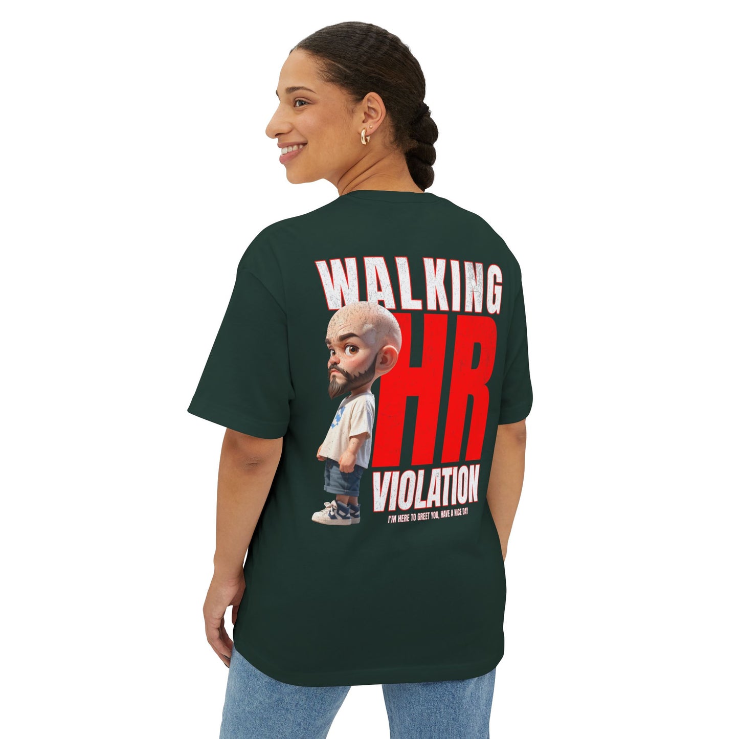 Walking HR Violation Oversized Tee – Bold Corporate Humor Graphic Shirt