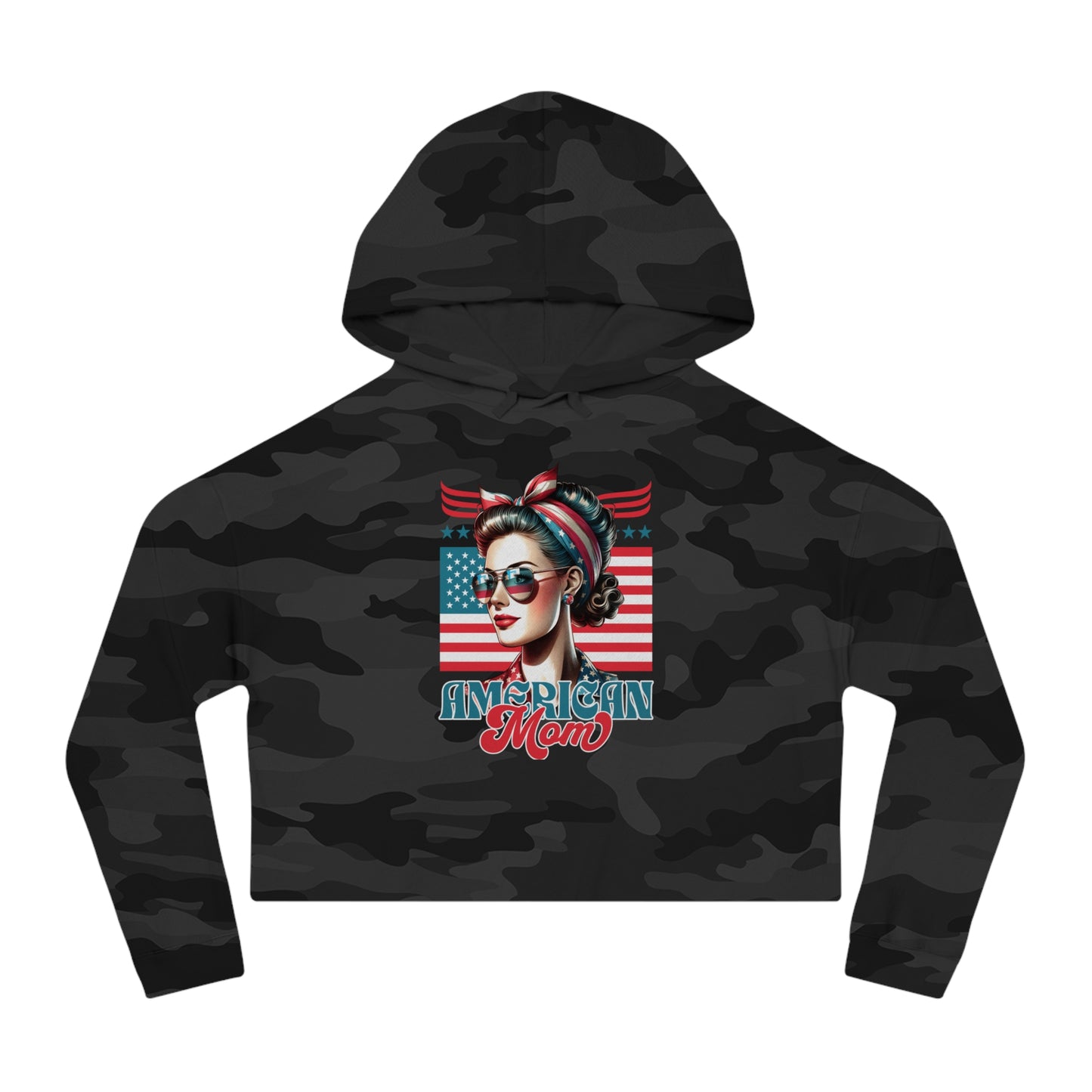 American Mom Cropped Hoodie – Patriotic Sweatshirt for Moms