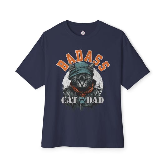 Badass Cat Dad Oversized T-Shirt – Relaxed Fit Funny Cat Lover Tee - FPD