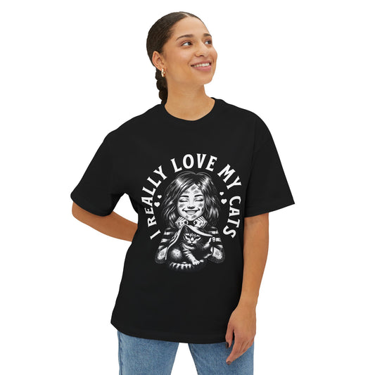 Oversized I Really Love My Cats T-Shirt | Cute Cat Lover Statement Tee - FPD