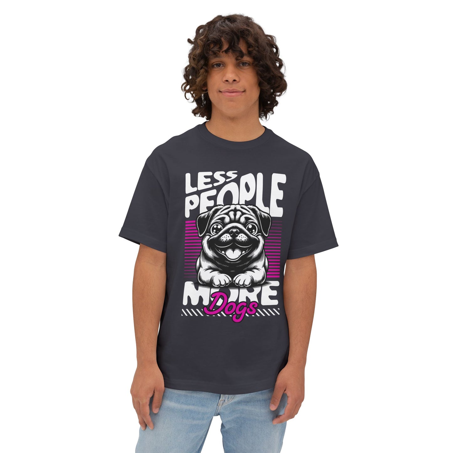 Less People More Dogs Oversized T-Shirt – Relaxed Fit Funny Dog Tee - FPD
