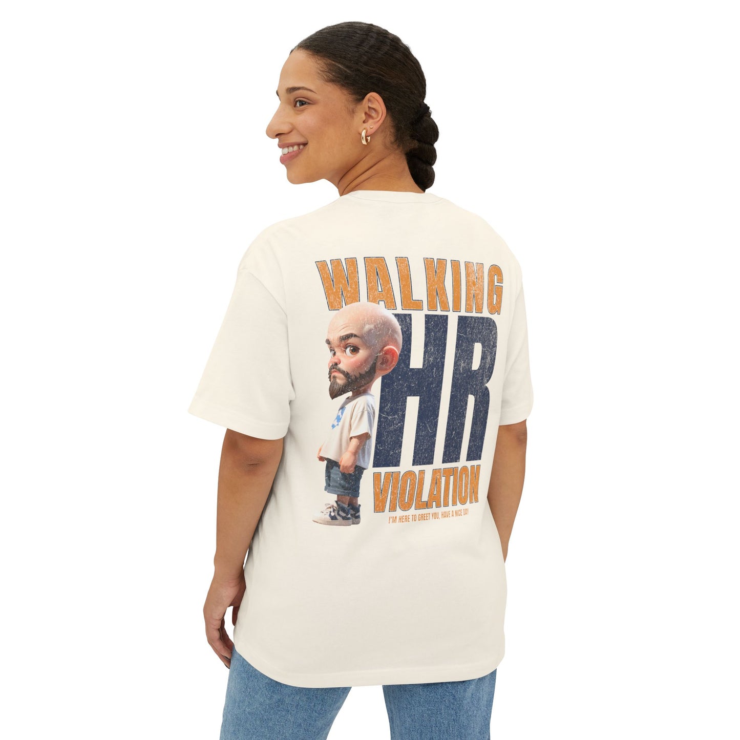 Walking HR Violation Oversized Tee – Bold Corporate Humor Graphic Shirt