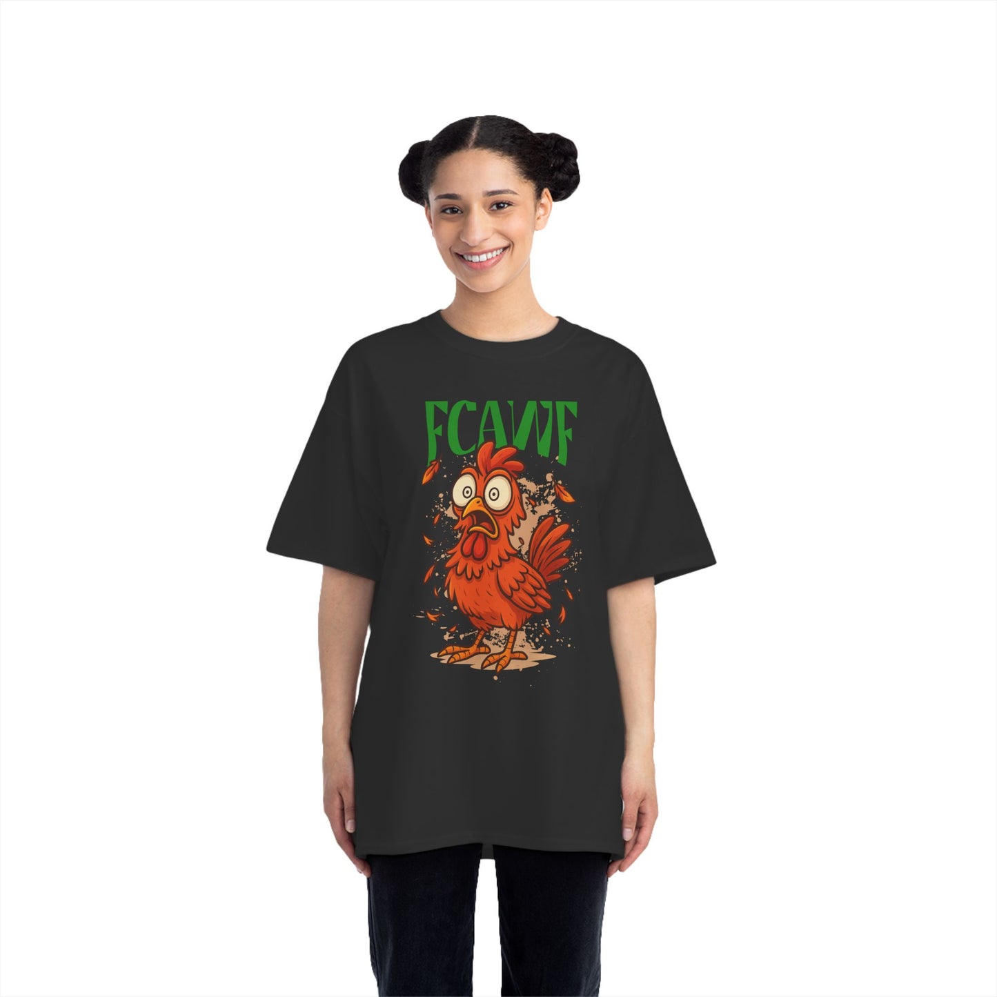 Funny Oversized Chicken T-Shirt – Graphic Tee Print for Men & Women | Shocked Chicken Cartoon Design