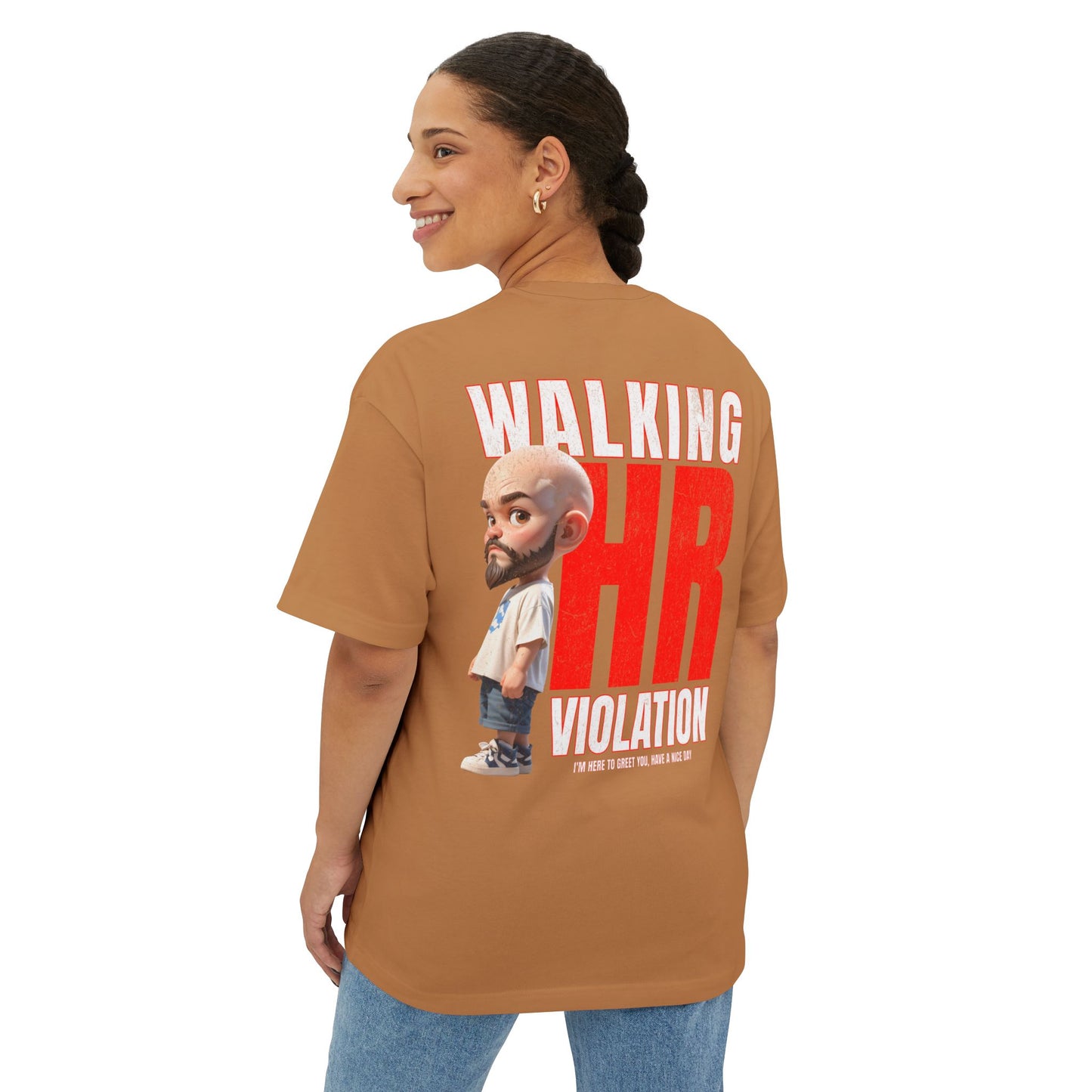 Walking HR Violation Oversized Tee – Bold Corporate Humor Graphic Shirt