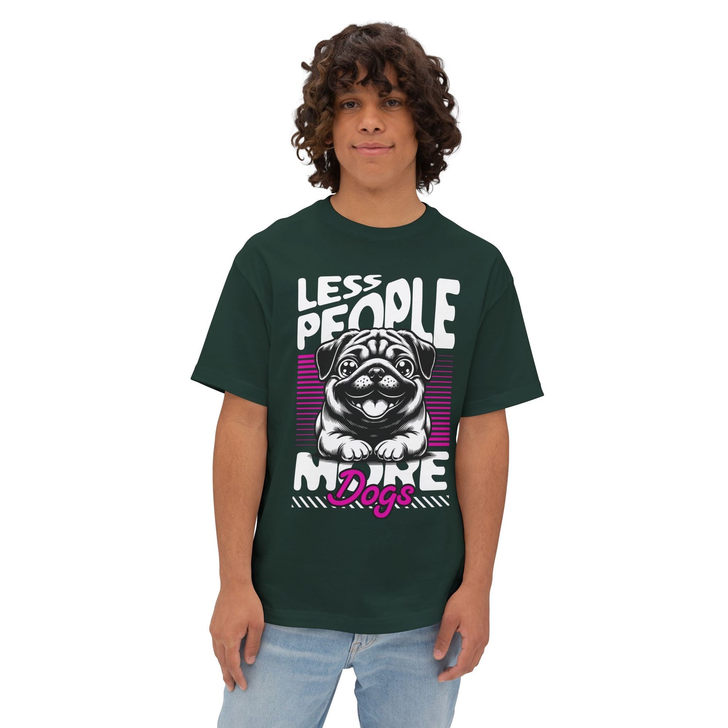 Less People More Dogs Oversized T-Shirt – Relaxed Fit Funny Dog Tee - FPD
