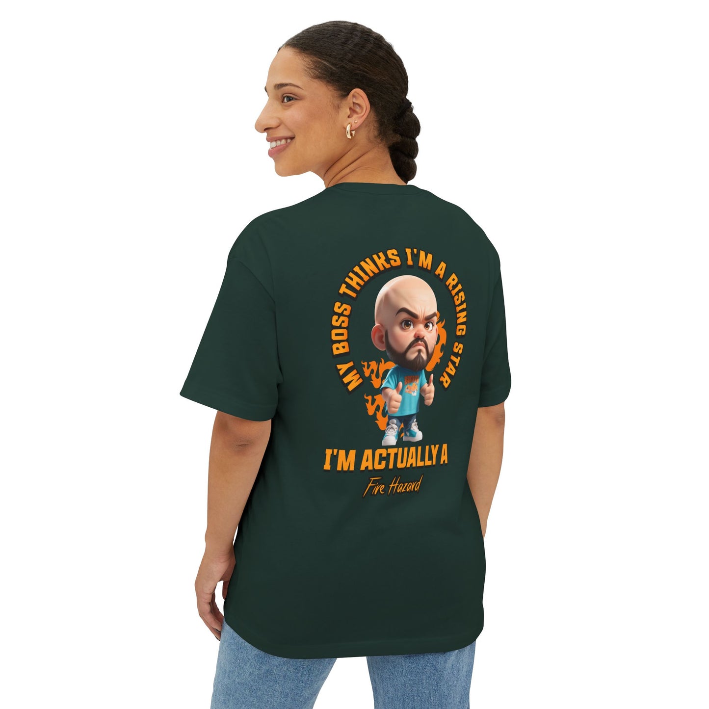 Rising Star or Fire Hazard Oversized Tee – Funny Boss & Workplace Humor Shirt