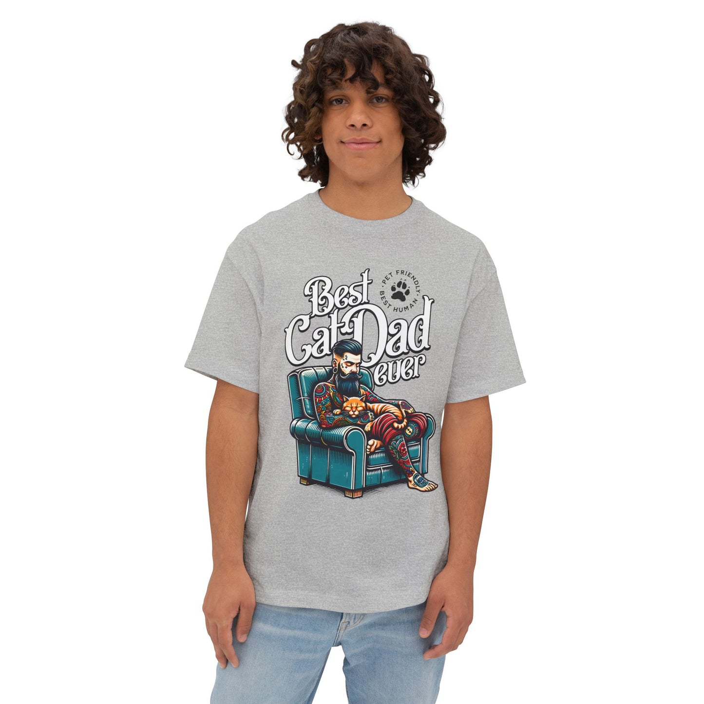 Best Cat Dad Ever Oversized T-Shirt – Relaxed Fit Cat Lover Tee - FPD
