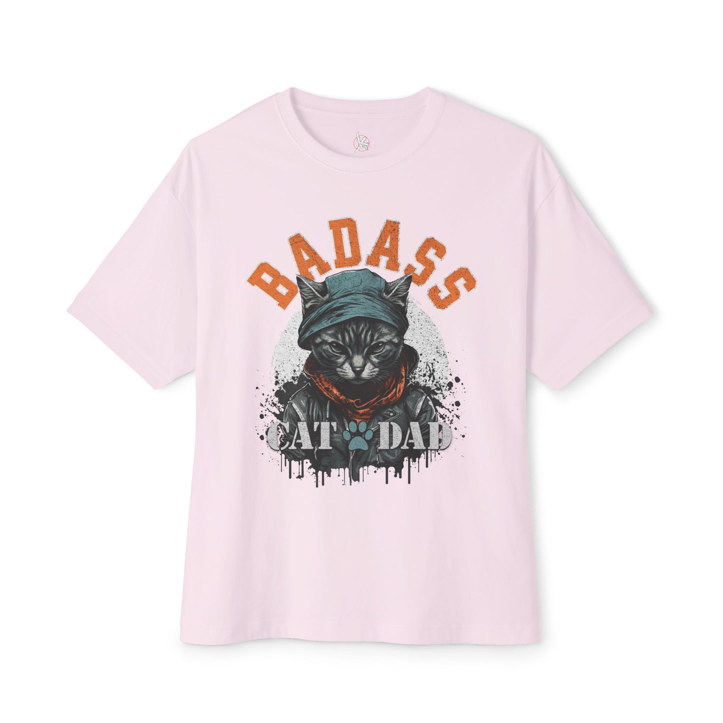 Badass Cat Dad Oversized T-Shirt – Relaxed Fit Funny Cat Lover Tee - FPD