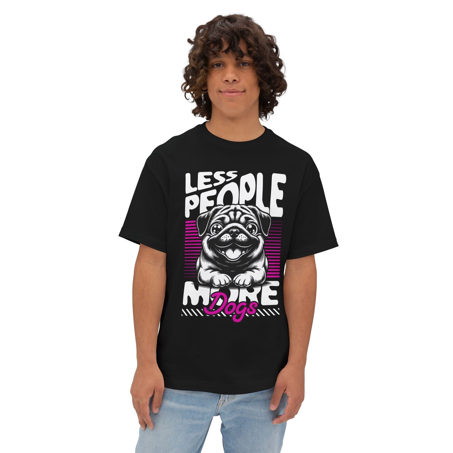 Less People More Dogs Oversized T-Shirt – Relaxed Fit Funny Dog Tee - FPD