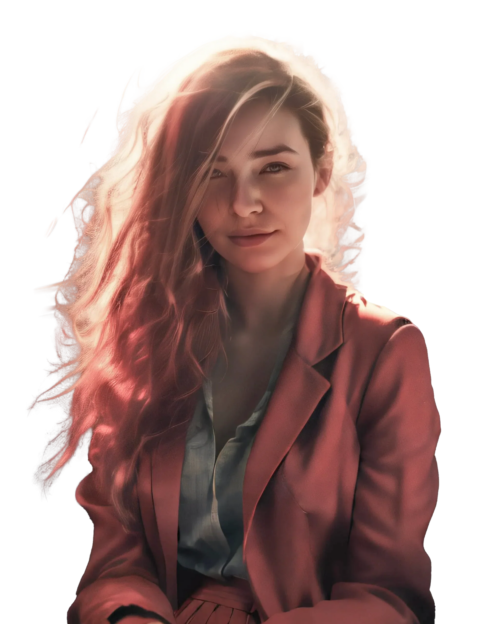 2D Colored Art of a woman with long flowing hair and a blazer, showcasing digital artistry.