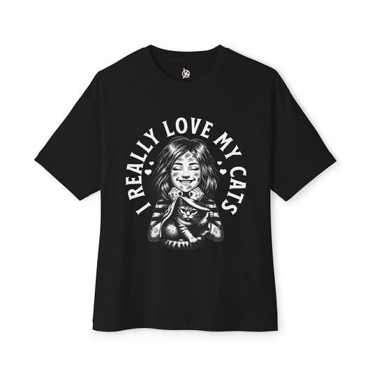 Oversized I Really Love My Cats T-Shirt | Cute Cat Lover Statement Tee - FPD