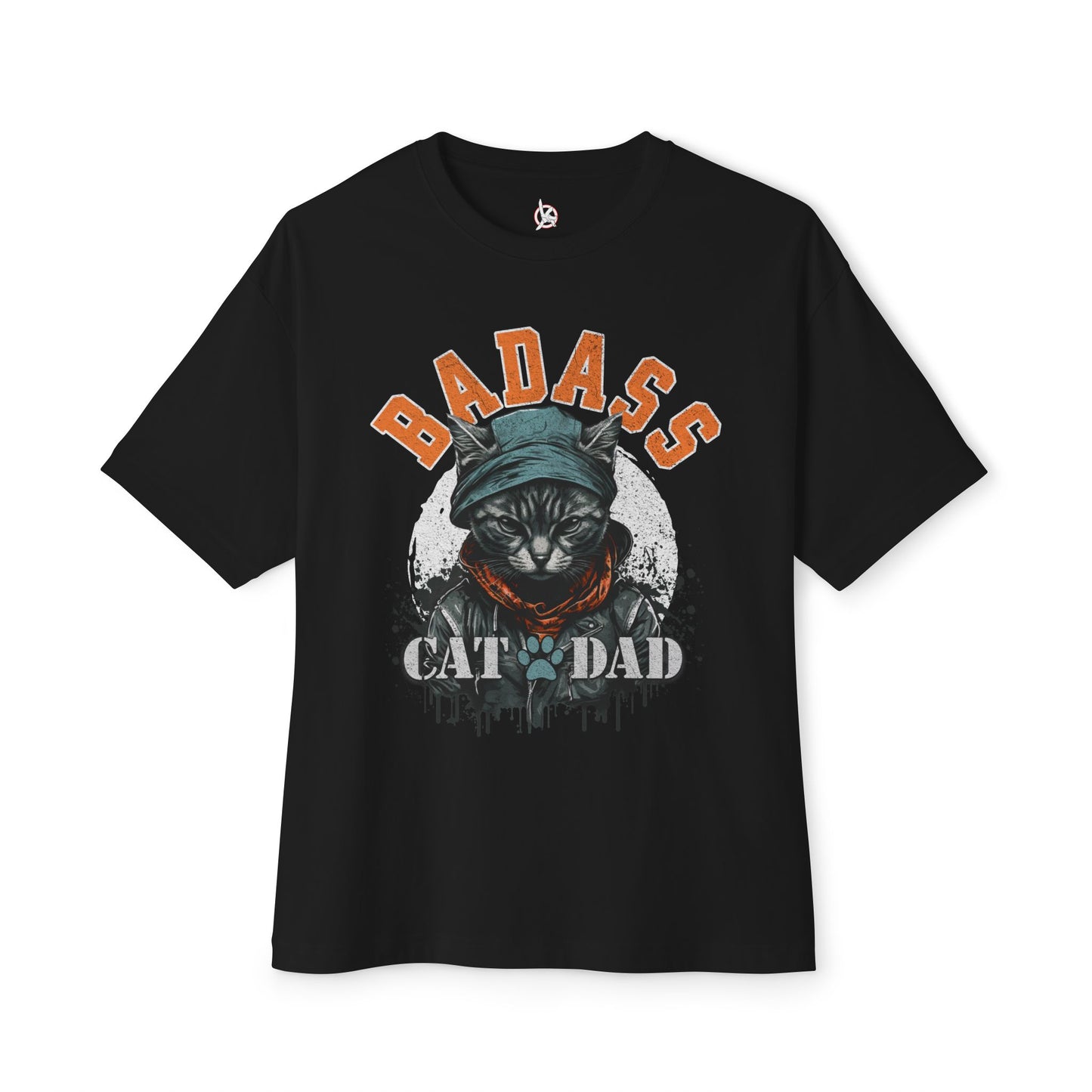 Badass Cat Dad Oversized T-Shirt – Relaxed Fit Funny Cat Lover Tee - FPD