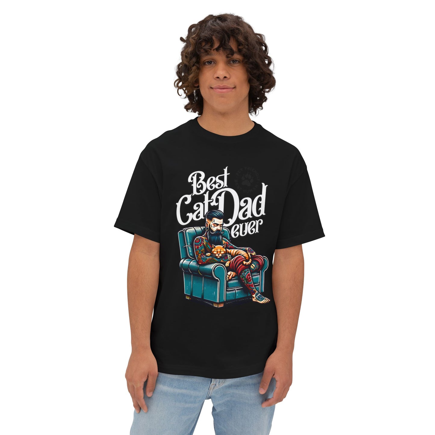 Best Cat Dad Ever Oversized T-Shirt – Relaxed Fit Cat Lover Tee - FPD