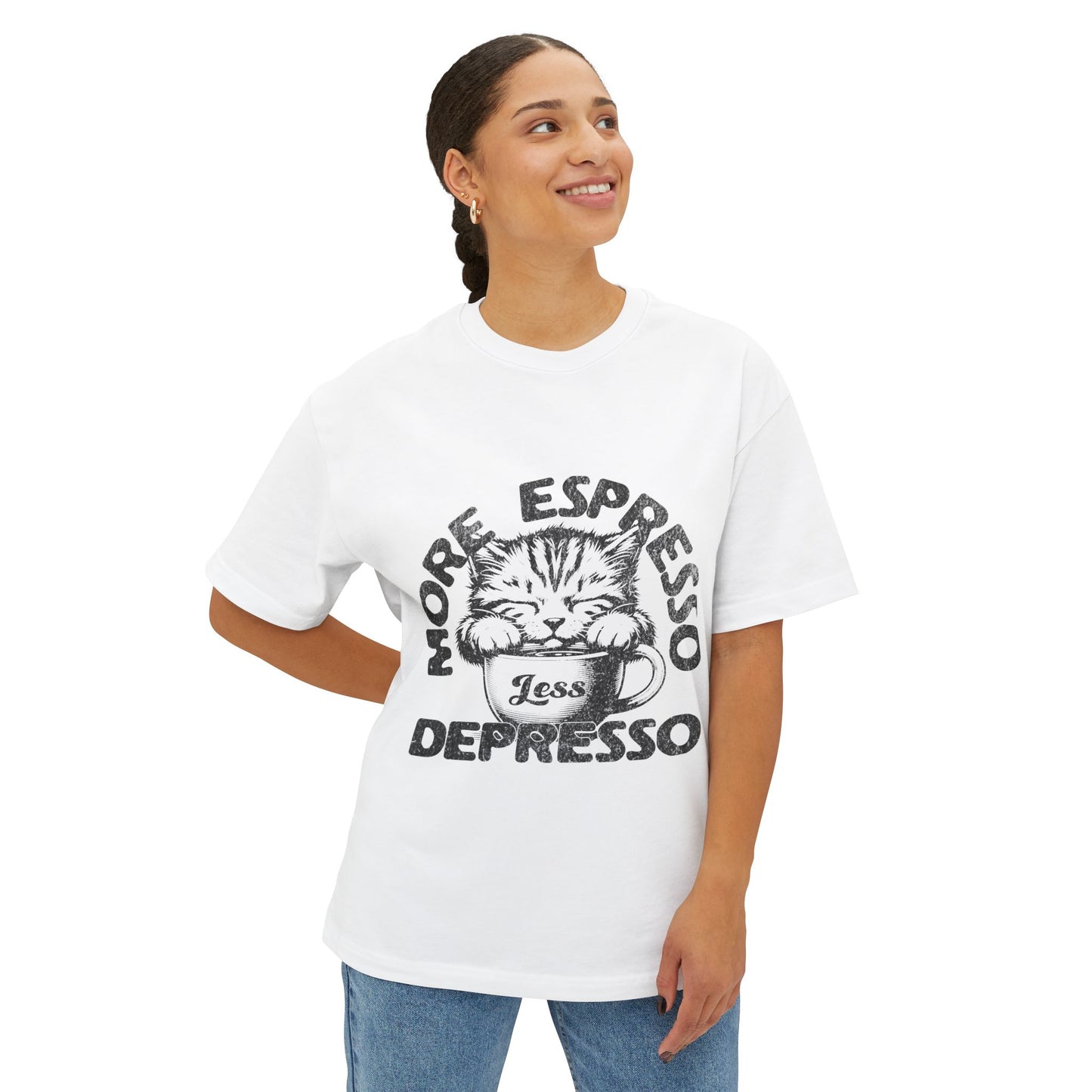 FPD - More Espresso Less Depresso Oversized Tee – Coffee & Mood Statement