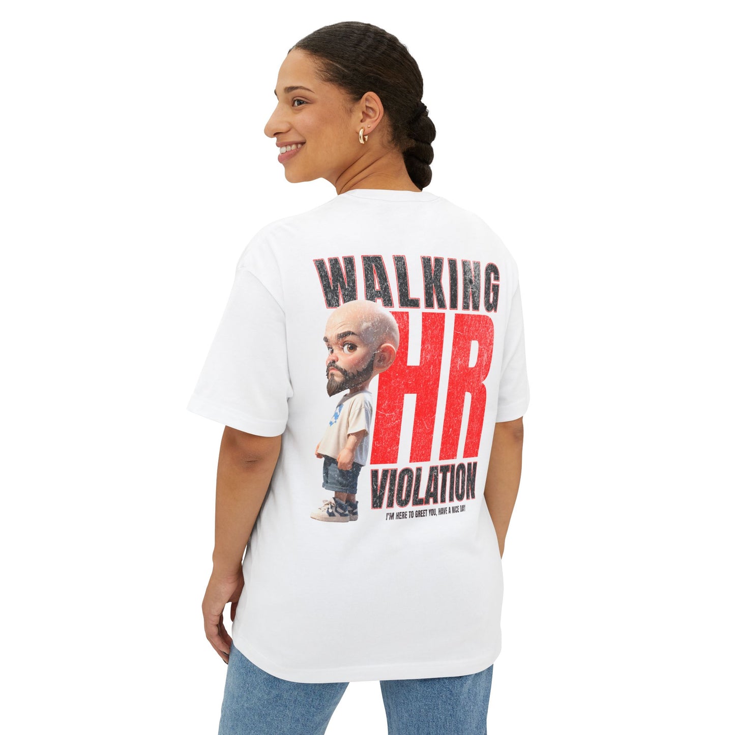 Walking HR Violation Oversized Tee – Bold Corporate Humor Graphic Shirt